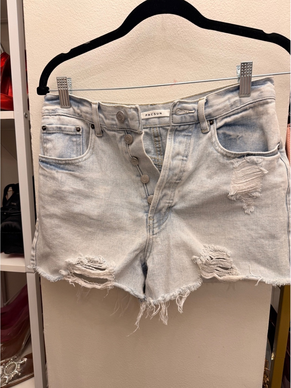 Pacsun Light Wash Distressed Denim Shorts with Button Fly